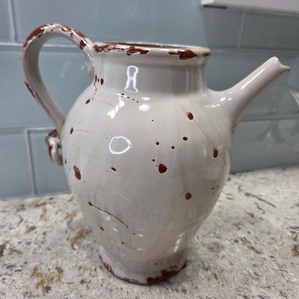 Countryside Ceramic Pitcher Cream Brown‎ Splatter Rustic Farmhouse Decorative